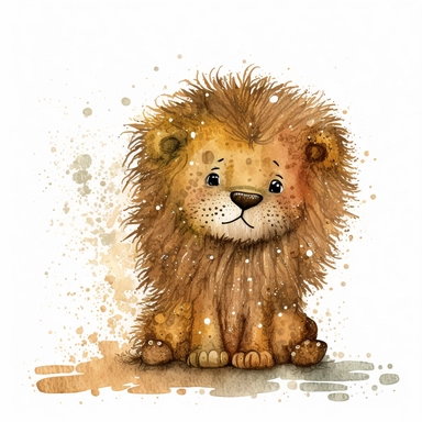 A cute baby lion , jellycat, stylised hand painted textures, stylized digital art, baby lion, rough paper texture, baby lion, highly detailed muted colors,watercolor texture, setteidreams colour design, finger blend shading, stippled walls,amazing textured brush strokes, illustrated in whimsical style, childrens book illustration, clipart style, white solid background , no watermark, remove watermark, no text, remove text, no writing, remove writing