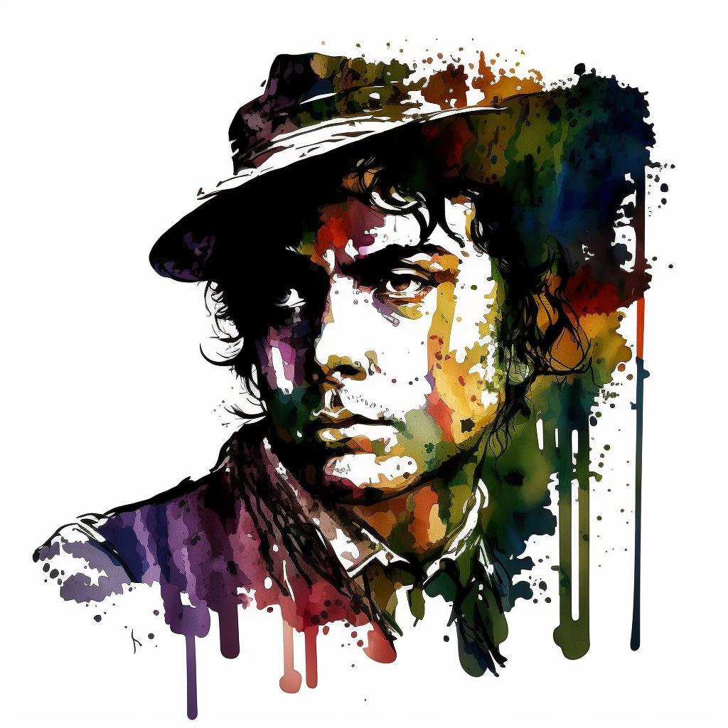 MICHAEL JACKSON Portrait, in watercolor style clipart, darker tones, high contrast, white background