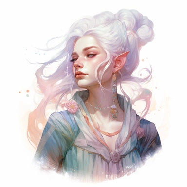 female elf wizard, clipart, intense white and deep pastel colors, dnd, watercolor, no background, isolated on a white background, self contained, well defined edges, by amy sol and magali villeneuve and susan bourdet and ross tran, spaced out, glowy, intricate, 8k