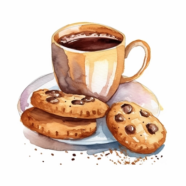 Coffee cups with cookie clipart watercolor style ar 3:4 s 1000 v 5