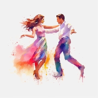 dancing clip art, watercolor, solid white background, 8k, upscale to max