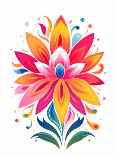 clipart, decorative flower, one per page, flat color clipart, bright hot pink primary colors, isolated on white background,