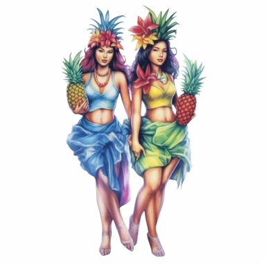 the watercolor painting on white paper shows 3 pineapples and some flowers, in the style of digital airbrushing, feminine sticker art, crossed colors, colorful costumes, bold colors, strong lines, dye-transfer, high resolution Clipart desert cartoon t-shirt graphic, vector,contour, isolated on a white background