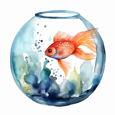 Watercolor fish bowl clipart, white isolated background, space out, hd