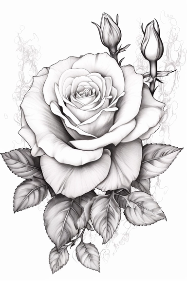 line drawing clipart of roses in black and white