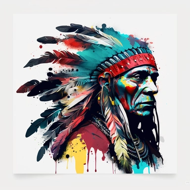 apache leader, clipart illustration, dark vivid colours, clean, crisp, smooth, with white background