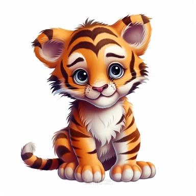 Beautiful baby tiger full body Clipart , Cartoon, high detail, illustration style, high solution, on the white background