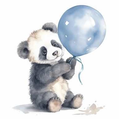 watercolor clipart of baby giant panda playing with a balloon, high-constrast background, 8k