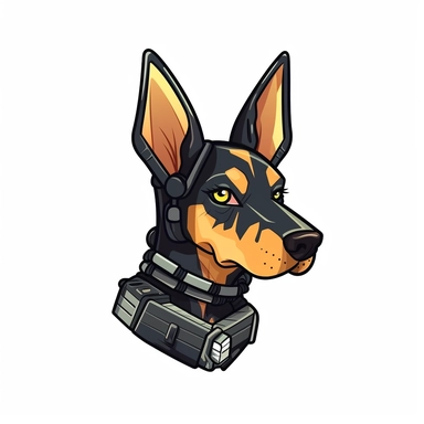 adorable simple cyberpunk doberman dog clipart, white background, adobe illustrator vector