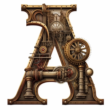 Steampunk style Capital letter A, clipart, whitebackground