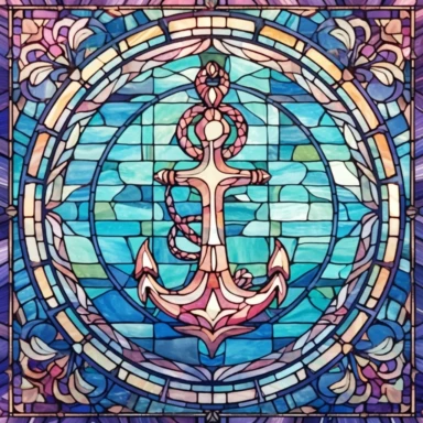 commercial shot of watercolor nautical anchor Stain glass window clipart, whimsical, sublimation clipart, fantasy, deep colors, high quality watercolor style clipart, isolated on white, award winning,