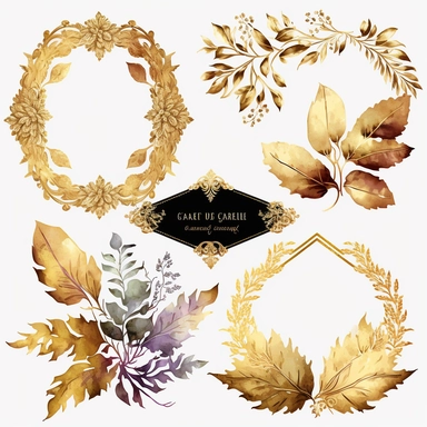 gold leaf baroque frames watercolor clipart