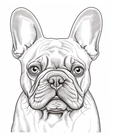 coloring page style French Bulldog breed Clipart, on white background, simple line art, line is crisp and clean, easy to color