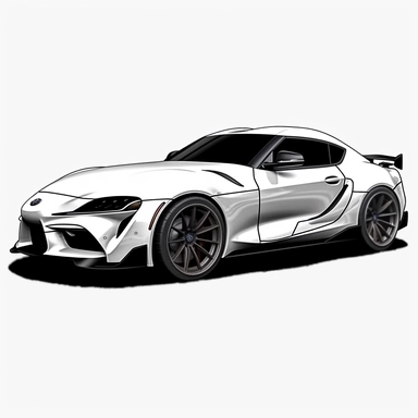 Black and white clipart of a 2020 Toyota Supra, full car view, high resolution