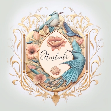 logo design, intricate gold foiling, pastel colours, name plate, heavy frame, white background, clipart