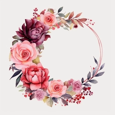 Watercolor Rose Floral Frame, Watercolor Circle Frame Png, Watercolor Floral Frame Clipart, Floral Wreath Png, Watercolor Floral Border