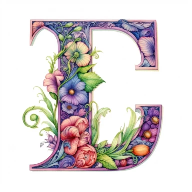 Detailed drawing in colored pencil style of letter L on white background, floral elements, pastel color palette, isolated white background, clipart, uhd