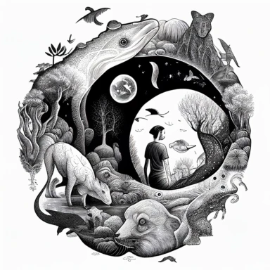 all beings, objects, and phenomena are intimately connected and that everything is part of a larger whole, line art, clipart