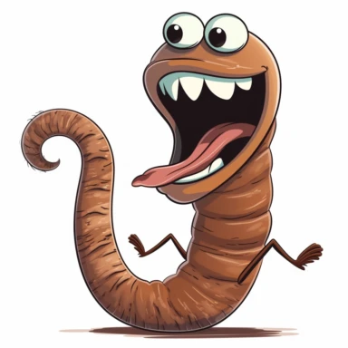 a long brown earthworm with a big upper lip and oversized mustache singing in a microphone clipart white background