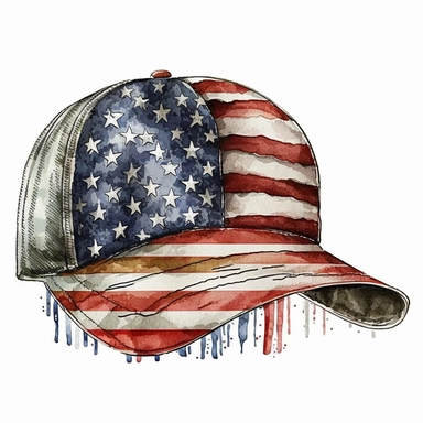 american flag watercolor clipart design hat, clear outline, white background