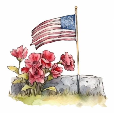 memorial day flag, clipart, watercolor, one image per illustration