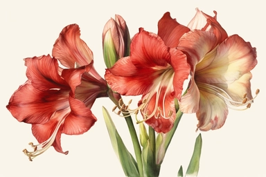 Watercolor Amaryllis flower clipart, hd, white background, spaced out