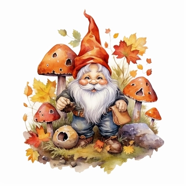 Watercolor, Gnomes Cutie cartoon, Water well garden of autumn Flower, clipart, on a white background.
