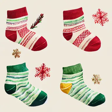 christmas socks, gradient background, in watercolor clipart style
