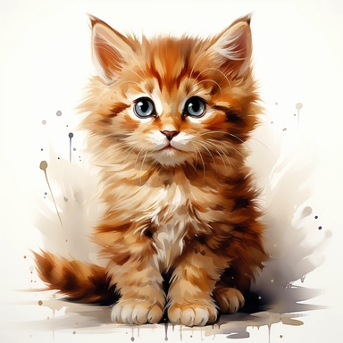 cat clipart, happy cat anime, cute baby kitten, watercolor, white background