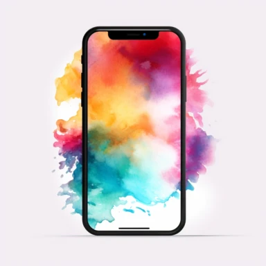 an iphone template, just the frame, white screen so I can paste anything inside. A happy, surprised, watercolour sketch, vivid colors, minimal background scene, without background, with the possibility to cut the main scene as if it were clipart