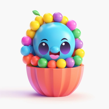 Echeverria in a pot, 3D, cute, neon bubblegum pop rainbow, 1980s, cute, clipart, vector graphics high resolution, white background
