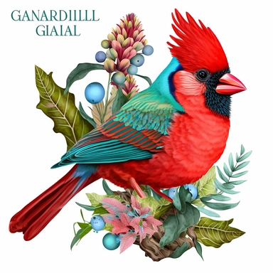 Cute colorful baby cardinal bird sublimation Clipart design, colorful coral around the cardinal bird , 8k