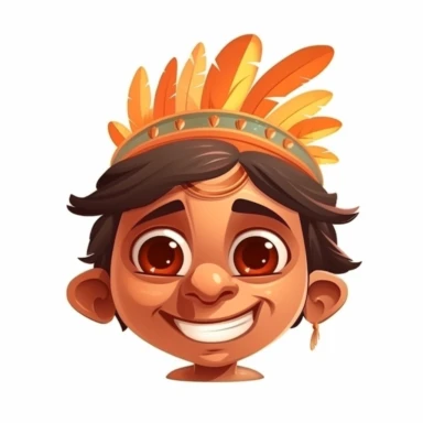 fantasy happy cute indian face, cartoon, clipart, mascot, isolated on white background