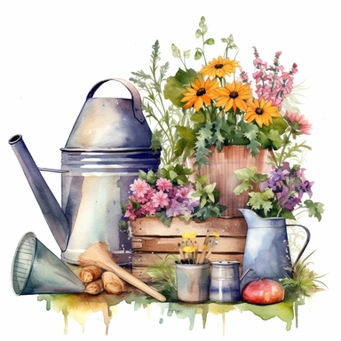 garden supplies clipart watercolor art