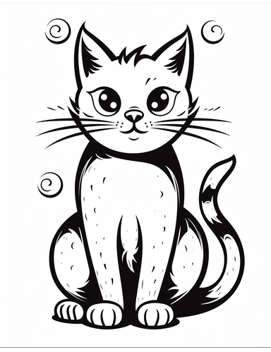clipart cat one color a side whole body for children's book cover page, white background, vector, high resolution with text