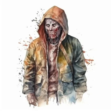 Scary Horror half body Watercolor Clipart, illustration style, on white background, detailed, hd