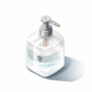 white background, isometric icon, clipart, hand sanitizer, korea watercolor style illustration, hyper realistic,