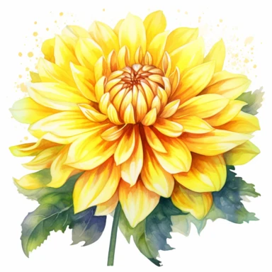 Watercolor lemon yellow dahlia clipart on a white background in the style of feminine sticker art, Tanya Shatseva, storybook illustration, sunny hues, Georgia O'Keeffe, flower and nature motifs, colored line art, colored outlines, cottagecore design, watercolor on white background, ombre, warm tones, colored line art, colored outlines, iridescent ombre, gradient shading, summer sunshine tone, vibrant digital art oil paint photorealism, an illustration of a colored flower, meticulous sketches, Ma