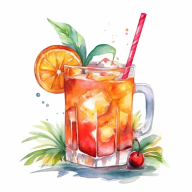 summer Hurricane cocktail watercolor clipart, white background, single design