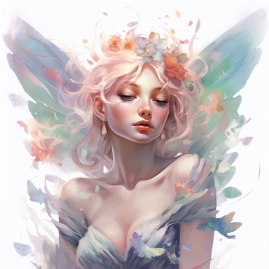Fairy, clipart, intense white and deep pastel colors, dnd, watercolor, no background, isolated on a white background, self contained, well defined edges, by amy sol and magali villeneuve and susan bourdet and ross tran, spaced out, glowy, intricate, 8k