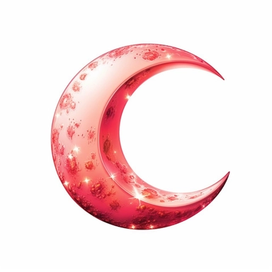 An illustration of a light red glowing beautiful half moon against white background, outerglow, innerglow, fairytail style, white background, clipart, PNG pure white background, high resolution, best quality