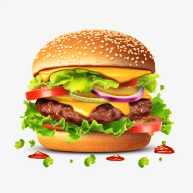 , hamburger png clipart png, in the style of realistic landscapes with soft edges, wet-on-wet blending, layered mesh, ad posters, trompe-l'oeil effect, uhd image