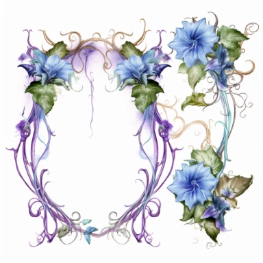 morning glory rococo frames twisty brambles jewels icicles watercolor clipart