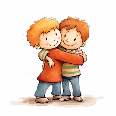 clipart, stock photograph, white background, cartoon, vector, child giving themselves a hug