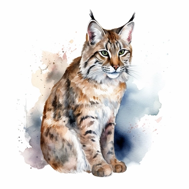 Bobcat illustration, watercolor clipart, isolated white background, 8k