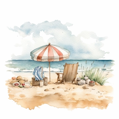 beach, Atlantic Ocean coastal clipart, watercolor Illustration, Sublimation graphics, by Beatrix Potter, Watercolor clipart, single design, print on demand image, PNG transparent background