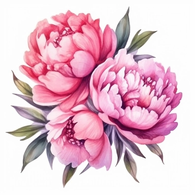 Watercolor pink peonies clipart on a white background in the style of feminine sticker art, Tanya Shatseva, storybook illustration, Georgia O'Keeffe, flower and nature motifs, colored line art, colored outlines, cottagecore design, watercolor on white background, ombre, sunny tones, colored line art, colored outlines, iridescent ombre, gradient shading, vibrant tone, vibrant digital art oil paint photorealism, an illustration of a colored flower, meticulous sketches, Magali Villeneuve, simple, c