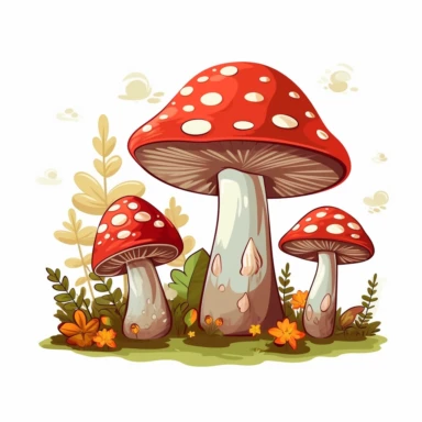 mushrooms clipart, vector cartoon nursery illustration, flat illustration, pastel colors, white background, very low detail, ar 1:1