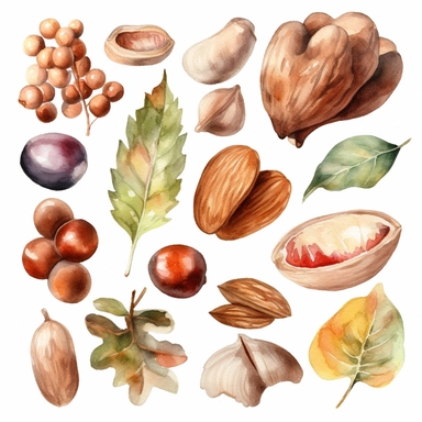 Watercolor Nuts Clipart
