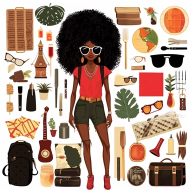 Black Woman ClipArt, Rich Auntie ClipArt, Digital Stickers, African American Clip, Digital Planner Stickers, Black Girl Clipart, travel, red 5:4